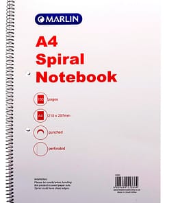 Marlin side spiral note book A4 100 page punched & perforated