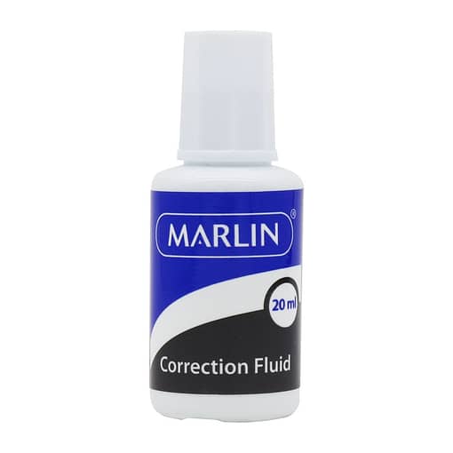 Marlin Office Essentials Correction fluid bottle 20ml with brush 12's (quick dry)