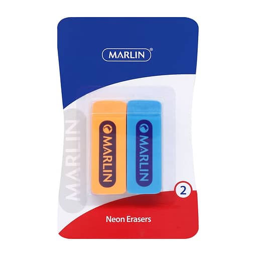 Marlin eraser 60 x 20 x 10mm Neon assorted colours 2 pack blister card
