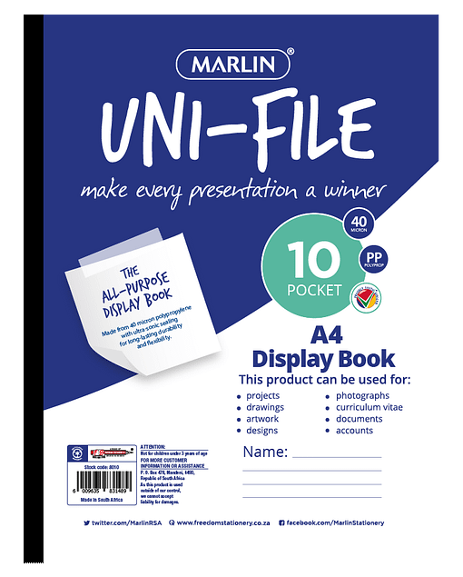 Marlin Uni-File Display Books 10 Pocket