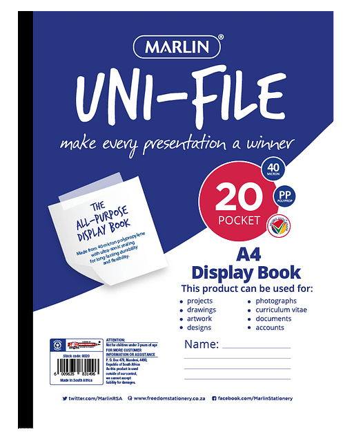Marlin Uni-File Display Books 20 pocket