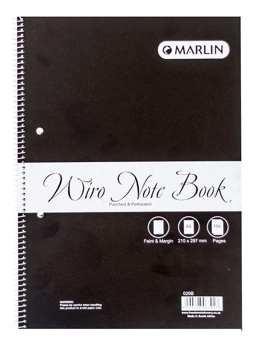 Marlin Side Spiral Wiro Note Book A4 150 Page Punched & Perforated
